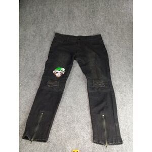 Bart Simpson Jeans Men Sz‎ L Black Straight Leg Embroidered Zippers Streetwear